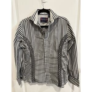 English Laundry Shirt Mens Sz S Striped Embroidered Dress Button Down Snap Wrist